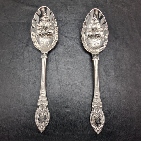 British Antique Silver Plate Berry Serving Spoon Pair